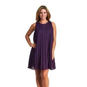 Ladies Large BB Dakota Eggplant Purple Pleated Crepe Cocktail Dress